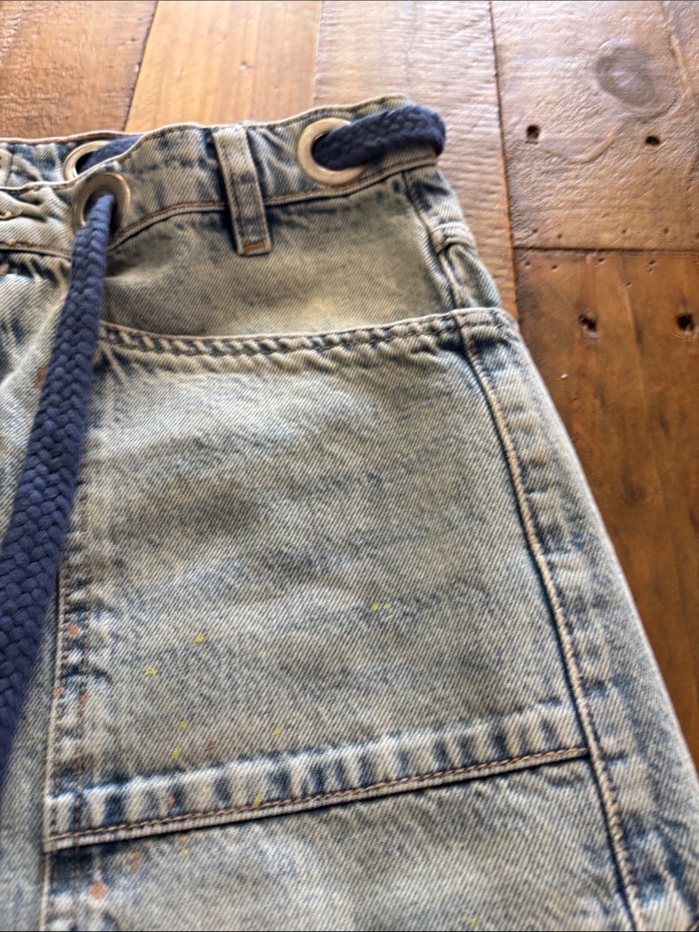 We The Free Women’s Moxie Light Blue Denim Work Pants with Drawstring Waist - Picture 3 of 4